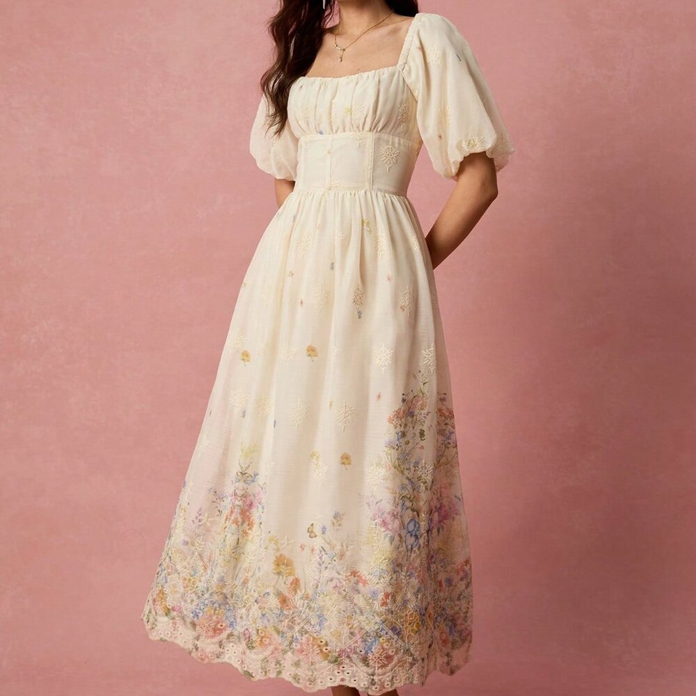 Multicolor Apricot Elegant Romantic Floral Women's Maxi Dress